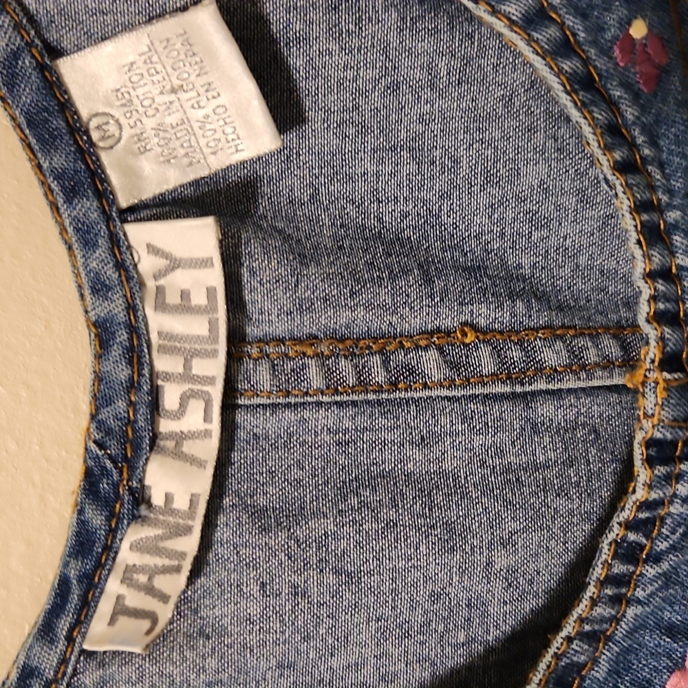 Jane Ashley Womens Vintage Denim Dress M Maxi w Floral Embridered Neck Pockets - Picture 2 of 12